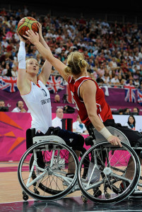 Wheelchair basketballer Amy Conroy competes at the 2012 Paralympic games.